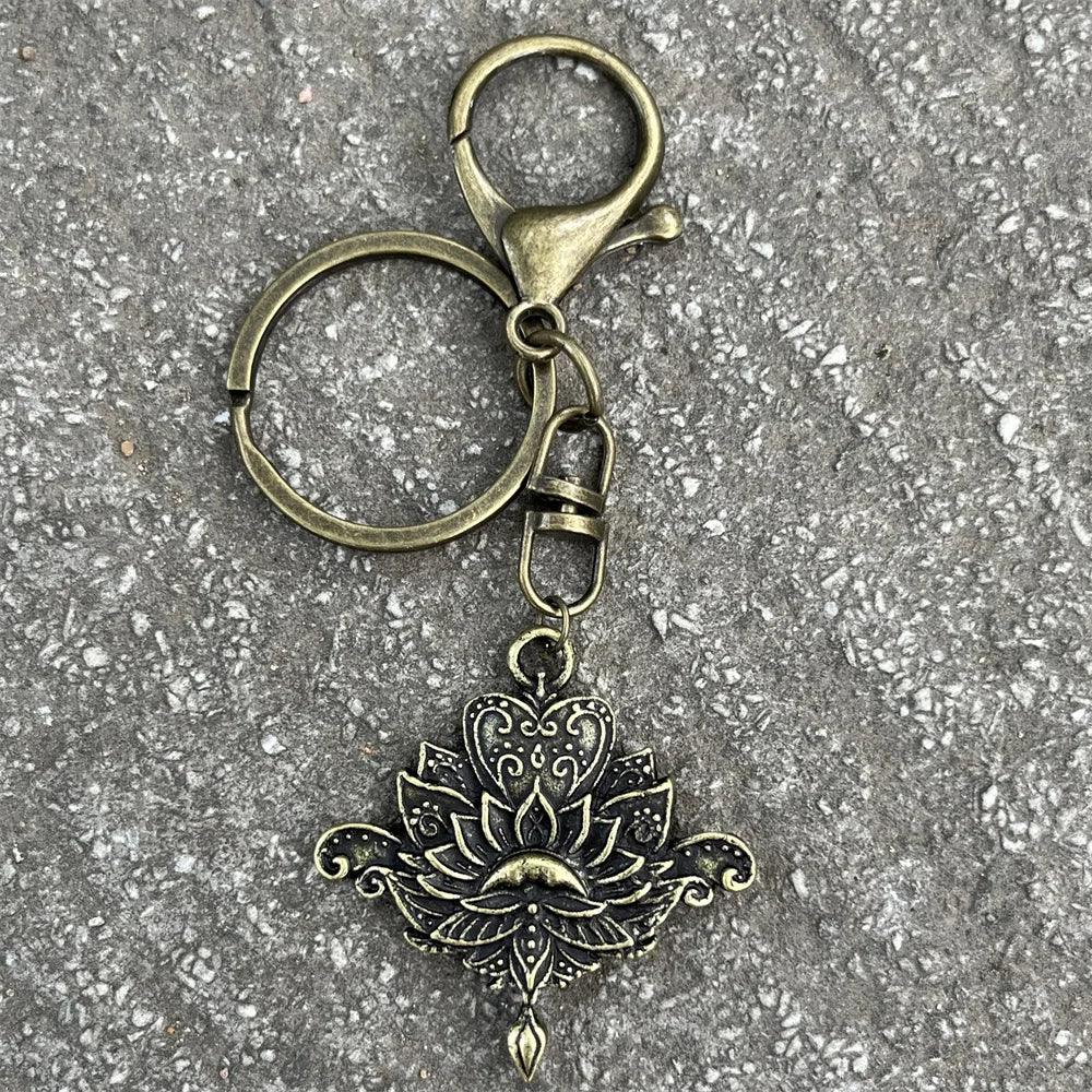 Nostalgia Mandala Yoga Keychain For Women Lotus Key Holder Accessories Buddhism Jewelry