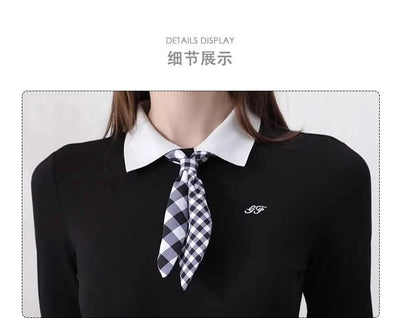 Women's Golfwear for  Slim-Fit Long-Sleeve Top with Polo Collar and Bow Tie, High-End Golf Hundred-Pleat Skirt Suit