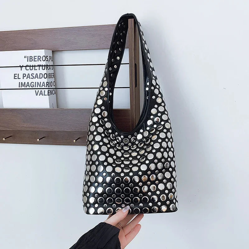 Designer Geometric Shoulder Bag For Women Top Brand Handbag Luxury Shiny Rivet Handmade Evening Clutch Bag Fashion Party Purse