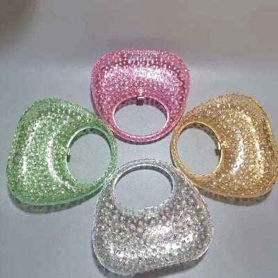 Diamond Women Bags Luxury Designer Handbags Rhinestones Box Transparent Acrylic Clutch Dresses Crescent Shoulder Crossbody Bag