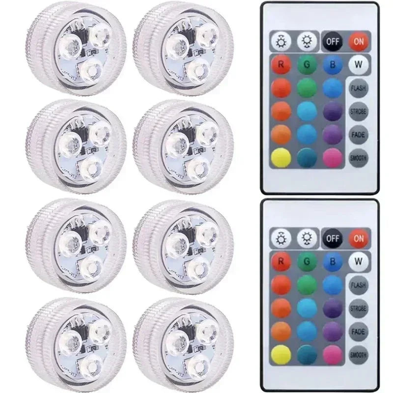Submersible LED Lights Waterproof Underwater RGB with Remote Control Colour-Changing Light, Battery-Operated Flameless Lamps