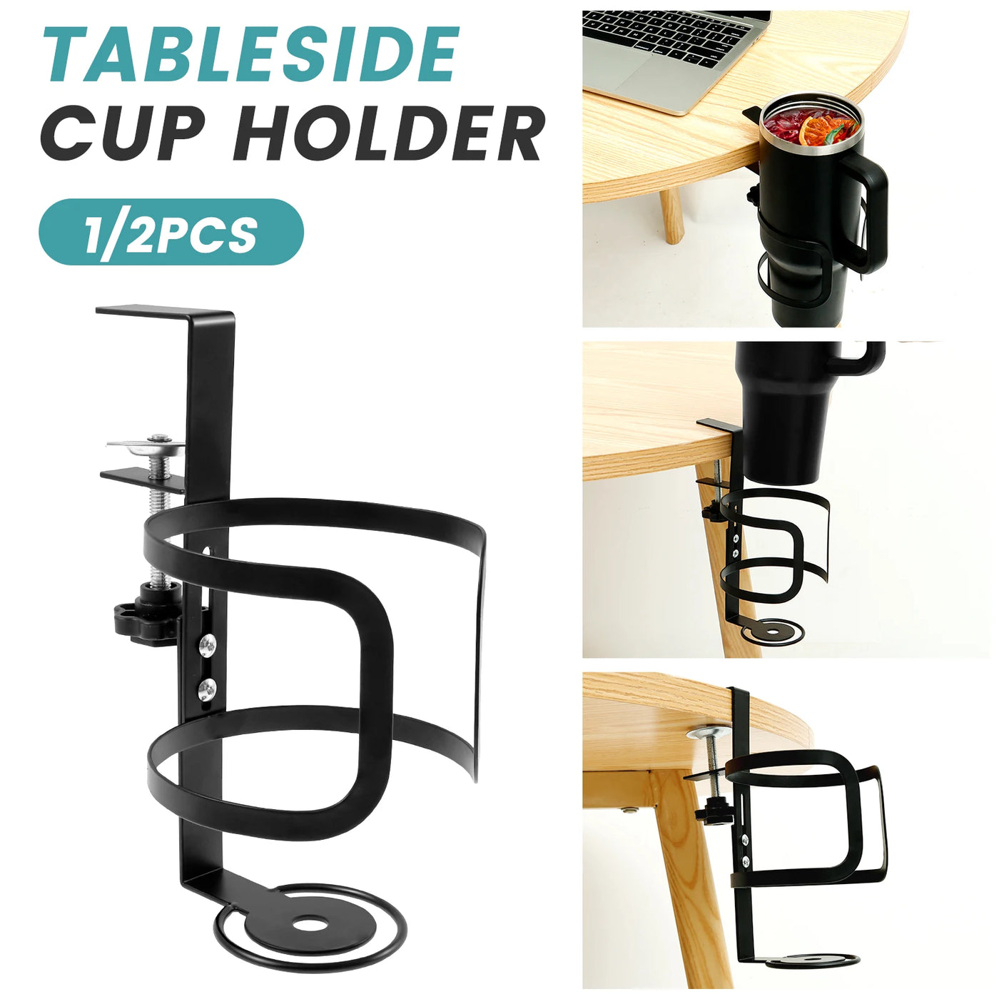 Large Desk Cup Holder Universal Adjustable Leak Proof Clip On Table Cup Holder Adjustable Coffee Mug Headphone Organizer for Des