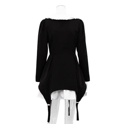 Doll Collar Casual Sheath Dresses for Women Autumn Long Sleeve Pullover Black and White Bodycon Knee Length Femme Fashion Dress