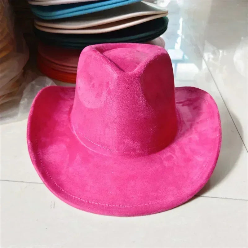 Western suede leather 7.5cm denim women’s fedora hat men’s church jazz fashion travel party 2024