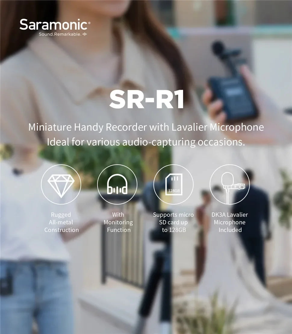 Saramonic SR-R1 Miniature Handy Recorder with Lavalier Microphone for Wedding Videography Interview, Filming and Recording
