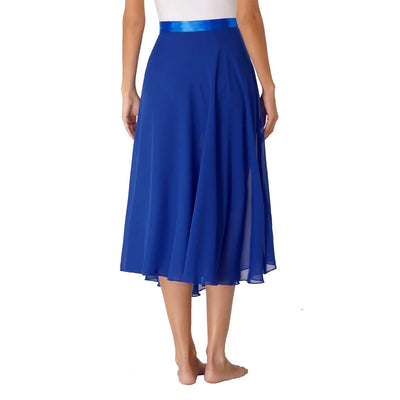 Womens Chiffon Lace-Up Flowy Skirt Ballet Modern Dance Training Costume Summer Solid Color High Waist Boho Midi Skirts Elegant