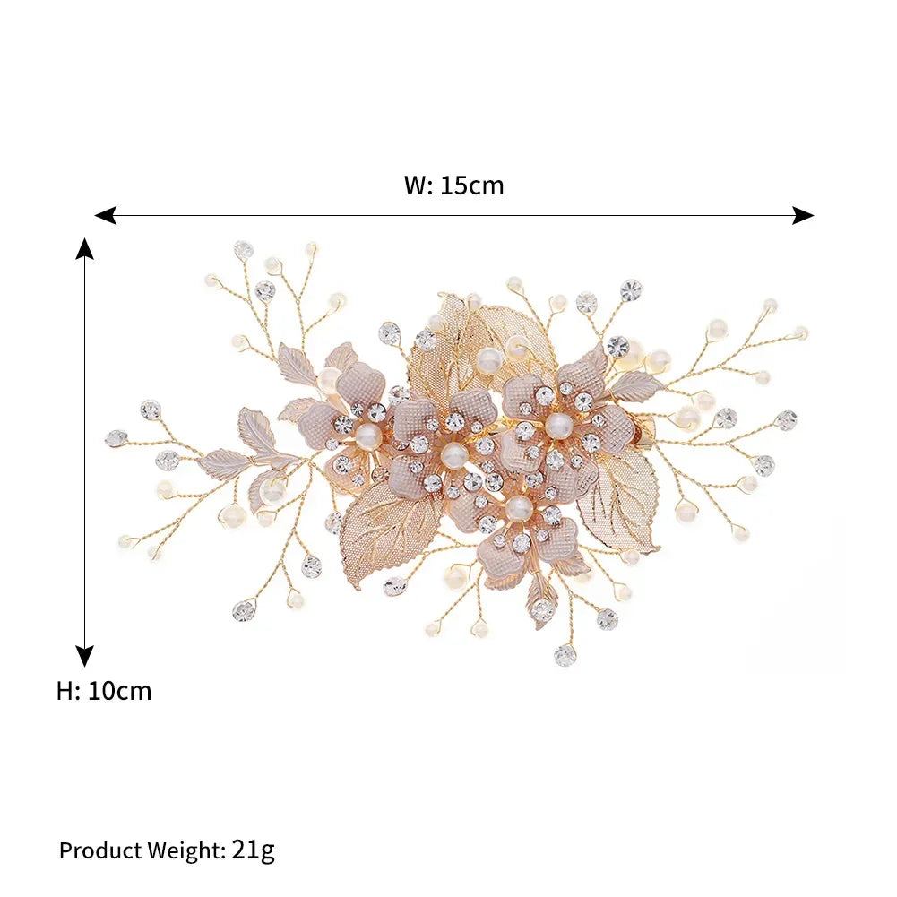 Flower Bridal Wedding Hair Jewelry Rhinestone Gold Color Hair Clips for Women Accessories Hair Pins Bride Headpiece Gifts