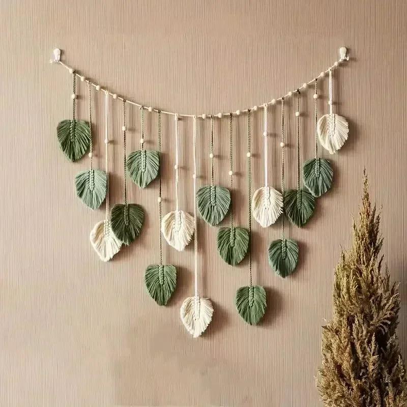 Boho home decoration macrame tapestry leaf feather wall hanging decor for living room bedroom art