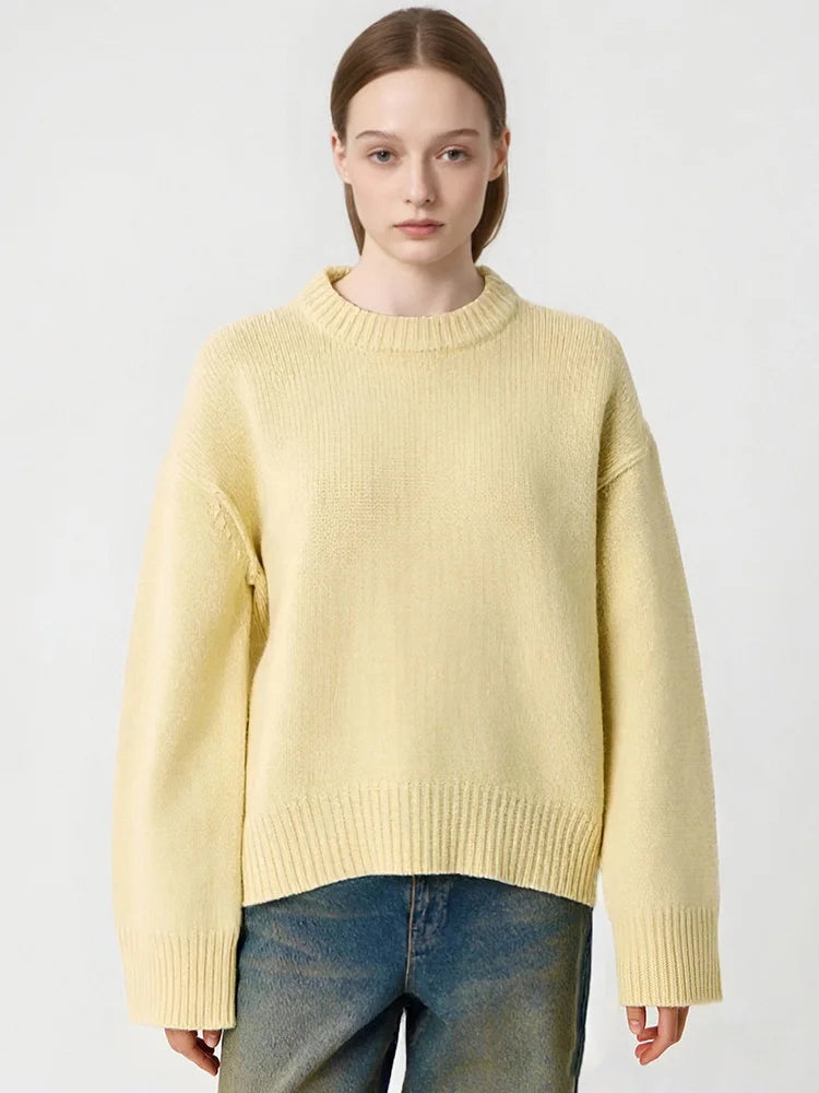 Oversized Fall Yellow Sweaters For Women 2025 Brown Crewneck Sweater Top Ladies Office Warm Knitted Woman Pullovers Winter Grey