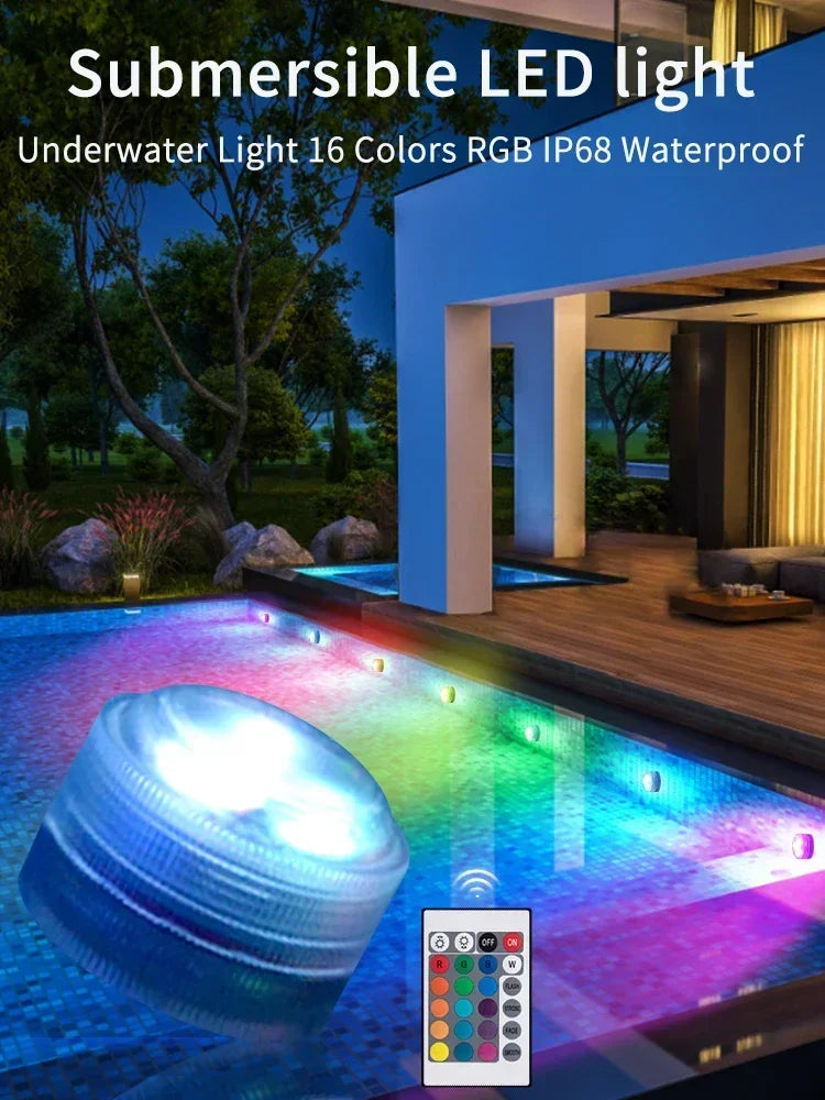 Mini Submersible Led Light Underwater Lights With Remote Control RGB Night Light Pool Light for Pond Bathtub Party Swimming Pool