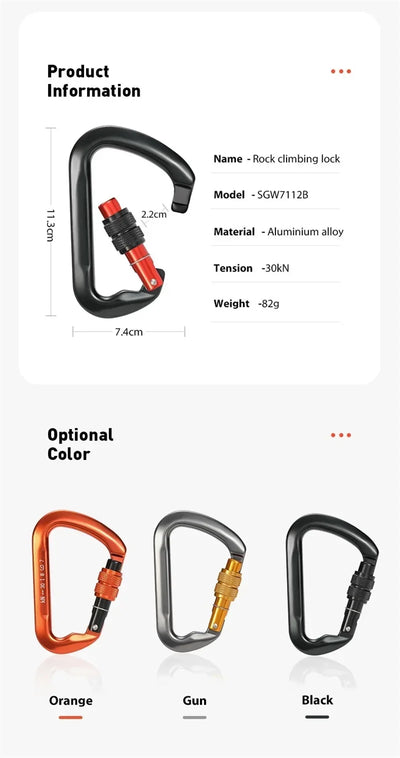 Carabiner Rock Climbing Mountain Landing 30kN High Altitude Operation Equipment Outdoor Aluminum Alloy Safety Buckle Hook