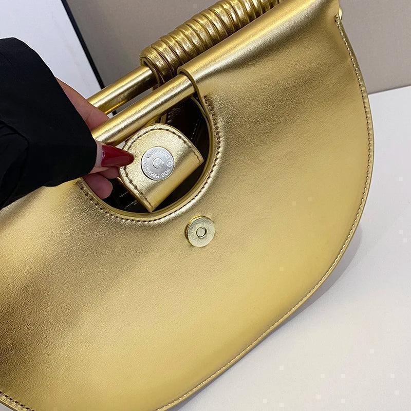 Handbags for women 2025 new gold luxury designer brand handwoven noodle bags rope knotted pulled half moon silver