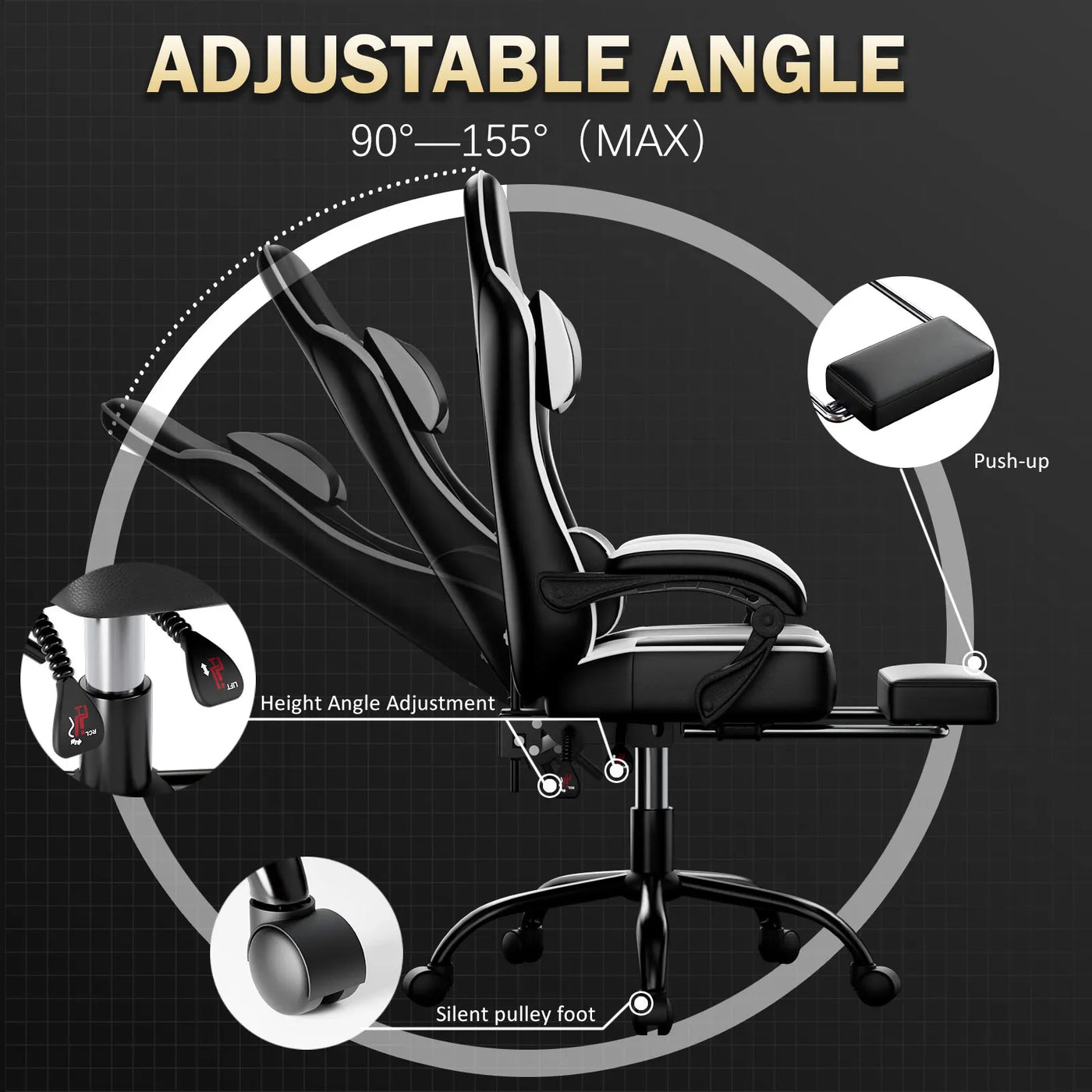 Ergonomic Gaming Chair with Footrest, High-Back Video Game Chair Computer Chair, Office Chair with Headrest and Lumbar, PU Leath