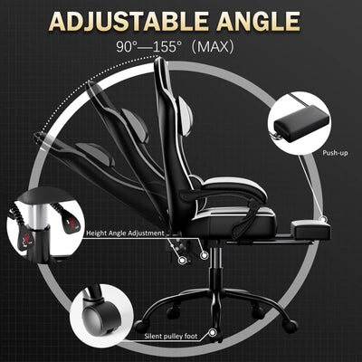 Ergonomic Gaming Chair with Footrest, High-Back Video Game Chair Computer Chair, Office Chair with Headrest and Lumbar, PU Leath