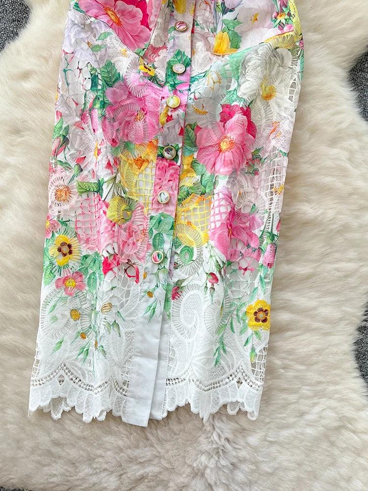 Women's Summer Dress New European American Elegant Suit Collar Short Sleeved Dress Temperament Slim Fit Hollow Lace Dress C19