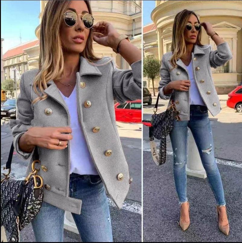 Long sleeve fashion double-breasted blazer casual with lapel office lady jackets for women