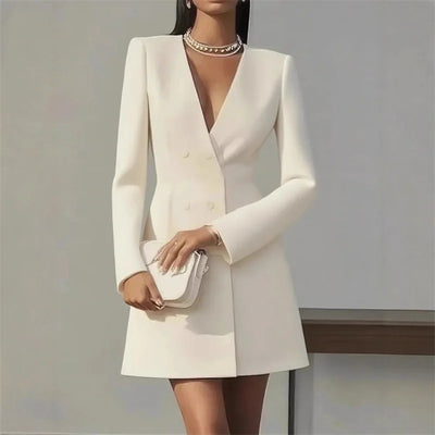 Women French Style Solid Blazers Dress Sexy Low Chest Autumn Streetwear Elegant Fashion Long Sleeve Casual Club Party Dress 2025