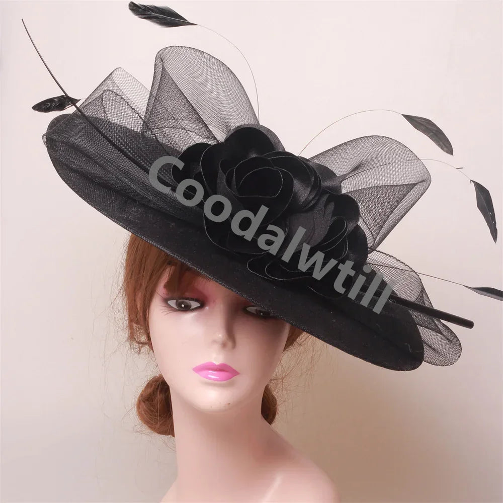 Royal Ascot Big Flower Fascinators Hat Women Wedding Pillbox Cap Ladies Derby Feather Fascinator Headdpiece Ladies Party Chapeau