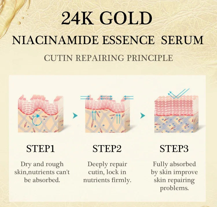 Niacinamide Face Serum 24K Gold Hyaluronic Acid Essence Whitening Dark Spot Corrector Facial Serum Skin Care Products