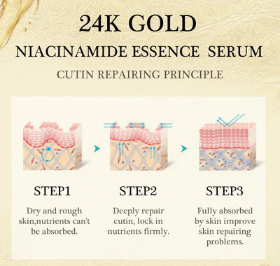 Niacinamide Face Serum 24K Gold Hyaluronic Acid Essence Whitening Dark Spot Corrector Facial Serum Skin Care Products