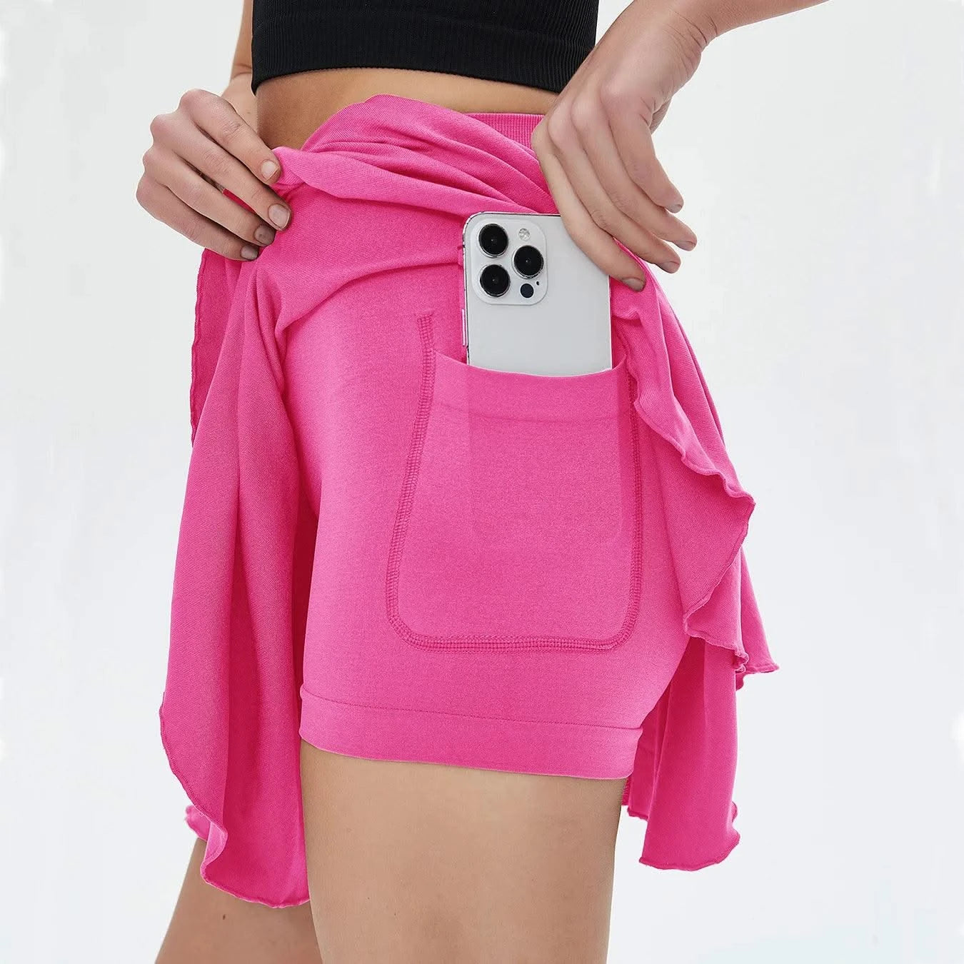 Women's sports high waisted short skirt breathable waistband safety pants and pocket tennis yoga golf mini tennis skirt