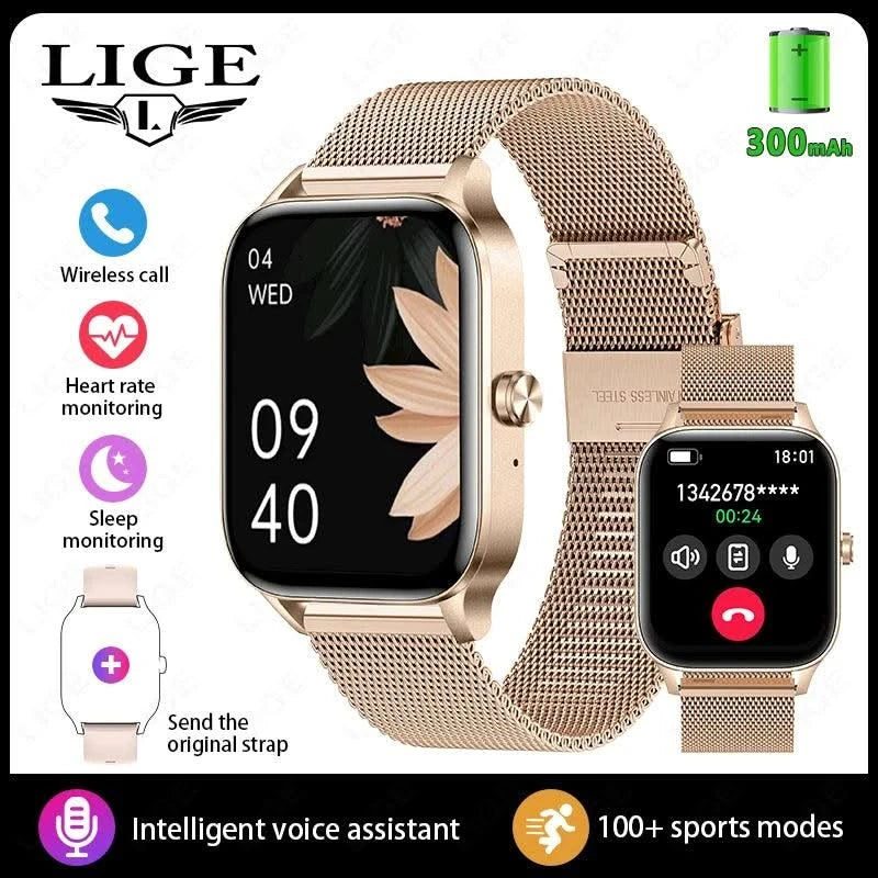LIGE Fashion Smart Watch Women 1.85” HD Screen Custom Watch Face Women’s Health Monitor Watch Bluetooth Call Sports Smartwatches