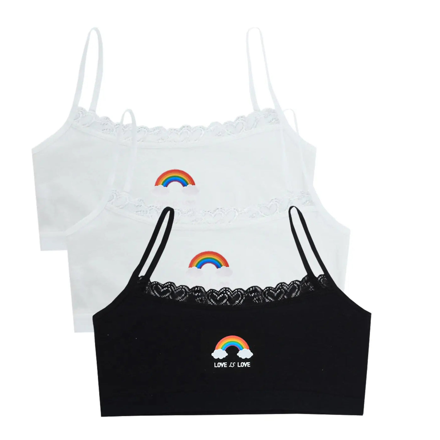 3PCS Teenage Girls Small Training Bras Cute Kids Rainbow Printed Sports Vest Bra Students Children Brassiere Underwear Tube Tops