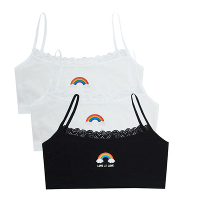3PCS Teenage Girls Small Training Bras Cute Kids Rainbow Printed Sports Vest Bra Students Children Brassiere Underwear Tube Tops