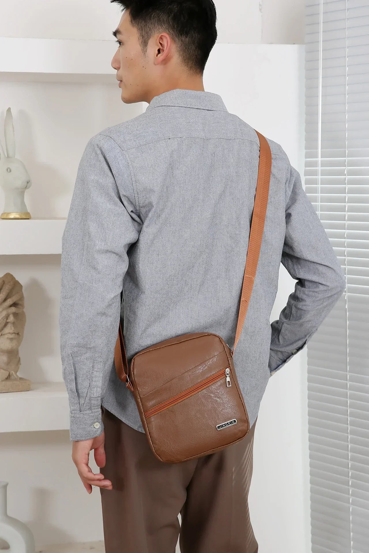 Men‘s PU Shoulder Bag Messenger Bag Casual Waterproof Nylon Zipper Pocket Handbag Fashion Tote Travel Male Crossbody Bags