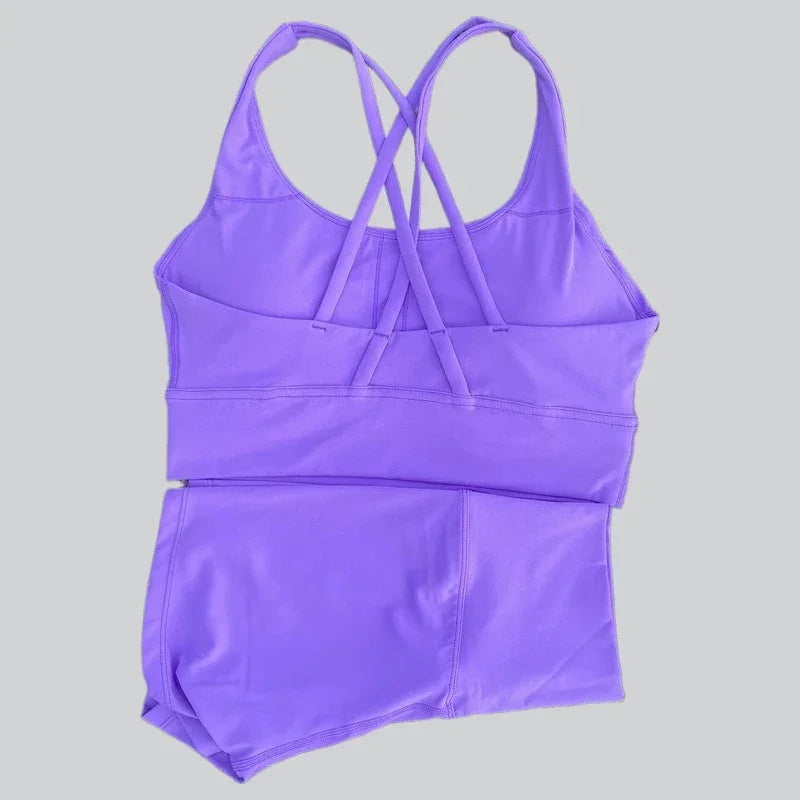 2025 Summer Women's Yoga 2-Piece Set Beauty Back Sling Bra & High Waist Butter Touch Stretch Shorts Fitness Cycling Sports Set
