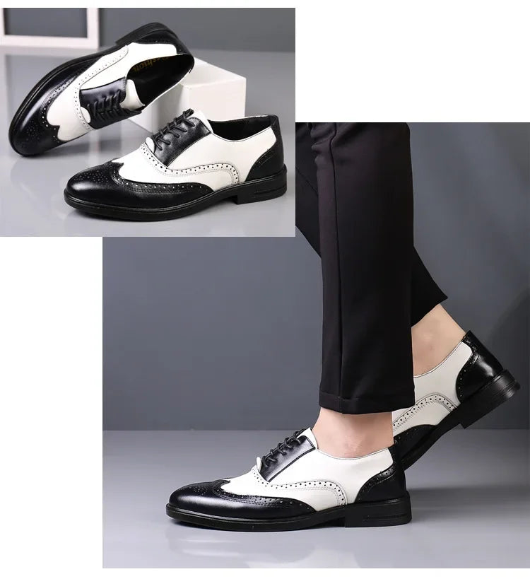 Retro Men's Oxford Shoes Fashion Block Carved Casual Shoes Social Shoes Male Business Dress Leather Shoe Zapatos Para Hombres