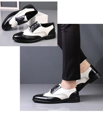 Retro Men's Oxford Shoes Fashion Block Carved Casual Shoes Social Shoes Male Business Dress Leather Shoe Zapatos Para Hombres