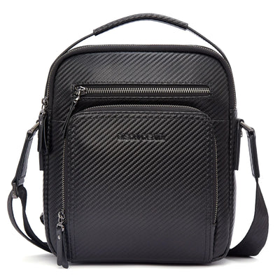 BISON DENIM Carbon Fiber Messenger Bag Men Casual Cowhide Leather Shoulder Crossbody Bag Gift Designer Handbags