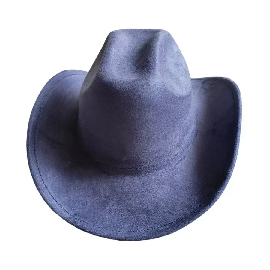 Classic suede leather 7.5cm western cowboy women’s fedora hat men’s church jazz fashion travel party denim 2024