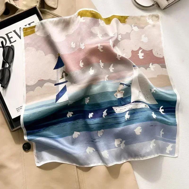 100% real silk square neck tie shawls scarf women female hijab bandana