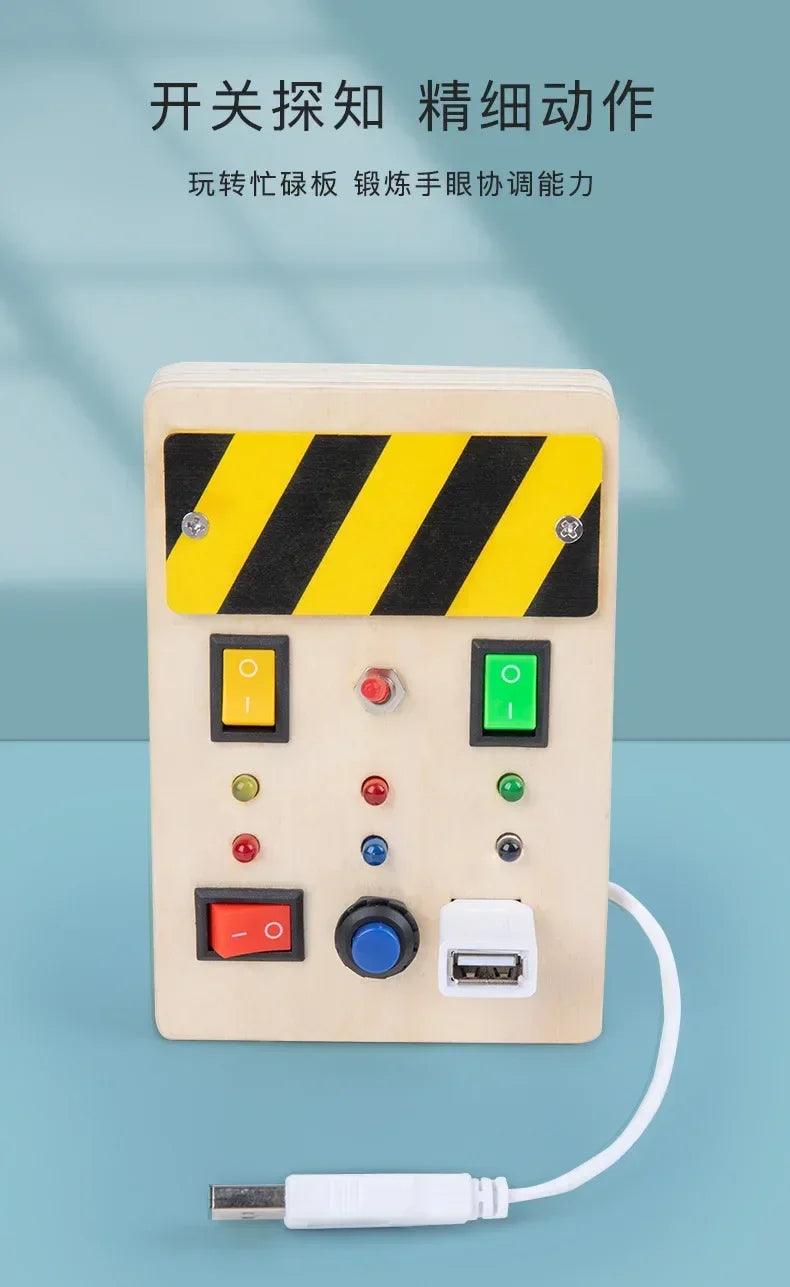 Montessori busy board sensory toys wooden with led light switch control travel activities children games for 2-4 years
