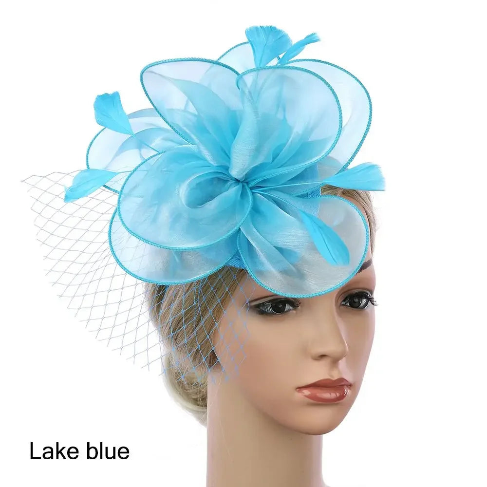 Top Hat Royal Ascot Race Flower Mesh Headband Fascinator Hats Headwear Cocktail Tea Party Feather Flower Headband