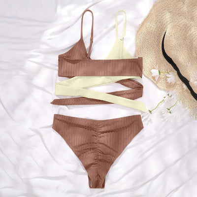 Summer Ladies Sexy High Waist Print Two Piece Bikini Sets Biquini Women Swimsuit Clothing Set Color Block Mujer Swimwear Suits