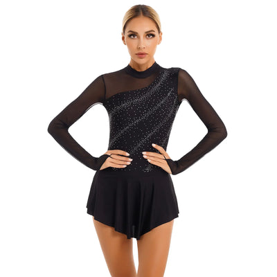 Women Modern Lyrical Dress Camisole Dance Costume Ballet Asymmetric High-Low Mesh Skirted Sleeveless Leotard Gymnastic Dancewear
