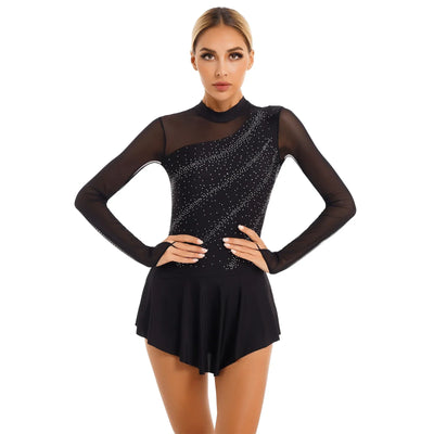 Women Modern Lyrical Dress Camisole Dance Costume Ballet Asymmetric High-Low Mesh Skirted Sleeveless Leotard Gymnastic Dancewear
