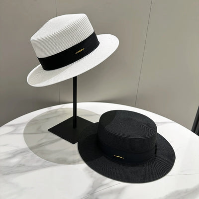 French Sunscreen Hat Women Summer Straw Hats Female Big Bim Flat Top Sunshade Cap Travel Beach Sun Visors Fisherman Cap