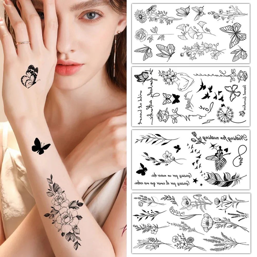 Sexy Temporary Tattoos For Women Water Transfer Sketch Tattoo Sticker Long Lasting Waterproof Body Art Tattoos Accessories