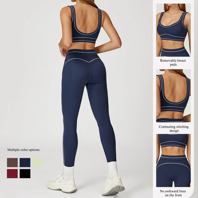 Hearuisavy 2Pcs Women Tracksuit Double Shoulder Straps U-Back Sports Bra High Waist Yoga Leggings Cycling Running Fitness Shorts