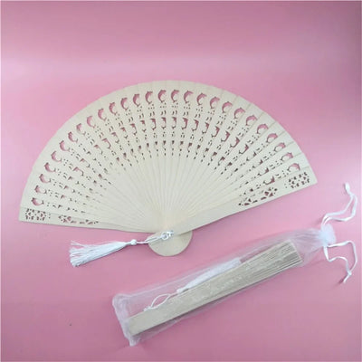 Folding Hand Fans Fashionable Engraved Women Elegant Wood Gifts Fan With Bags Tassels Wedding Mariage Festival Party Dance Props