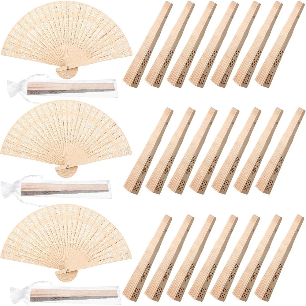 Folding Hand Fans Fashionable Engraved Women Elegant Wood Gifts Fan With Bags Tassels Wedding Mariage Festival Party Dance Props