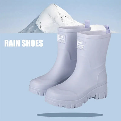 Women Waterproof Boots New Style Elastic Mouth Ankle Boots Mid Top Rain Shoes Non Slip Outdoor Indoor Chelsea Water Boot Woman