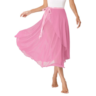 Womens Chiffon Lace-Up Flowy Skirt Ballet Modern Dance Training Costume Summer Solid Color High Waist Boho Midi Skirts Elegant