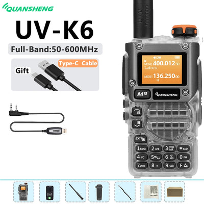 New Quansheng UV-K6 UHF VHF Walkie Talkie UV-K5(8) Full Band Type-C Scrambler NOAA Wireless Copy Frequency Transparent Ham Radio