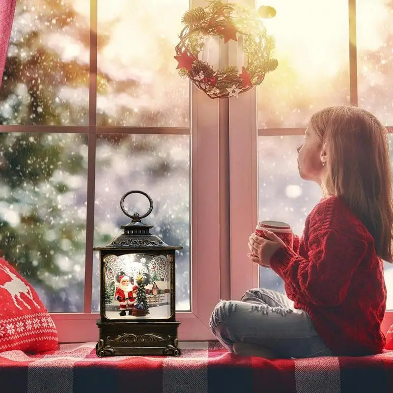 Christmas Snow Lantern Christmas Scene Lighted Snow Globes Swirling LED Snow Globe Christmas Light Up Snow Globe Lantern