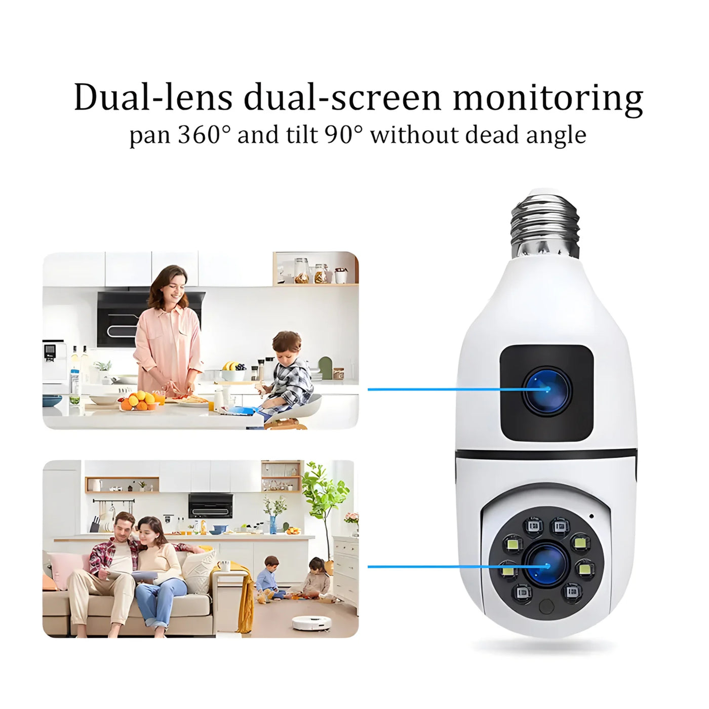 2.4G WiFi Bulb Camera Dual Lens E27 Base Indoor Baby Monitor Wireless Security Protection Video Surveillance Night Vision
